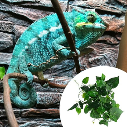 Hemoton Reptile Vine Artificial Vine Plant with Suction Cups Simulation Leaves Climbing Terrarium Landscape Decor for Lizard Habitat and Pet Reptiles