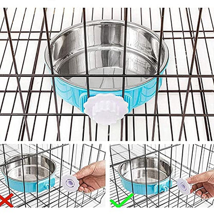 Dog Crate Bowl, Hanging Stainless Steel Removable Pet Crate Water & Food Bowls, Pet Cage Feeder Container Coop Cup for Cat Puppy Birds Rats Guinea Pigs Rabbit Hamster (2PCS) - color: (Round) Dark Blue/Grey