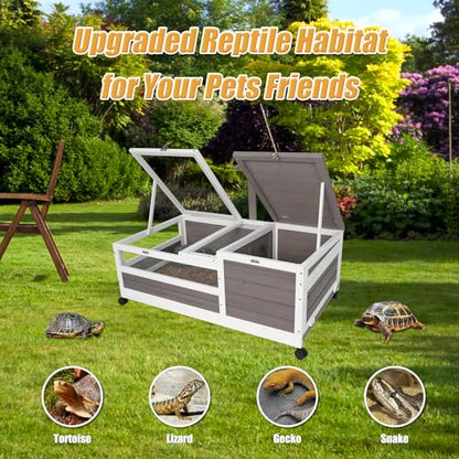 Ketive Tortoise Habitat Large Wooden Tortoise House Indoor & Outdoor, Reptile Cage for Small Animals-Leakproof Tray (Grey, 23" D x 38.98" W x 14.5" H) - size: 23"D x 38.98"W x 14.5"H
