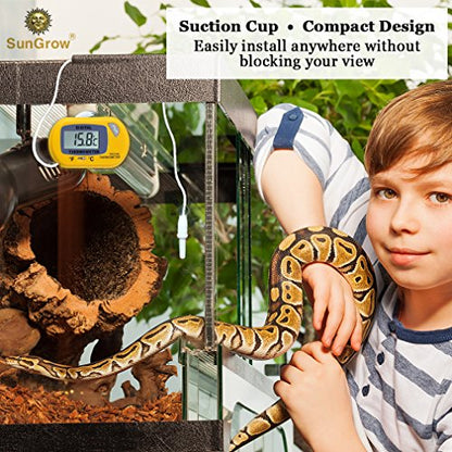 SunGrow Reptile Digital Thermometer, 1.5” x 2.3” x 0.5”, Easy to Read Display, Yellow, Battery Not Included, 1-Pack - style: Waterproof Type