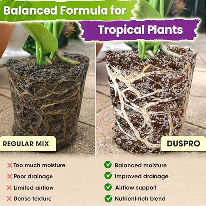DUSPRO Tropical Potting Mix Pre-Mixed 5in1 with Pine Bark, Coco Coir, Perlite, Worm Casting & Pumice Ideal Aroid Mix Soil for Monstera, Pothos, Philodendron, Other Indoor HousePlants 8QRT - size: 8 Quarts