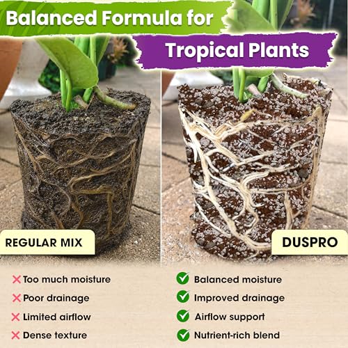 DUSPRO Tropical Potting Mix Pre-Mixed 5in1 with Pine Bark, Coco Coir, Perlite, Worm Casting & Pumice Ideal Aroid Mix Soil for Monstera, Pothos, Philodendron, Other Indoor HousePlants 16QRT - size: 16 Quarts