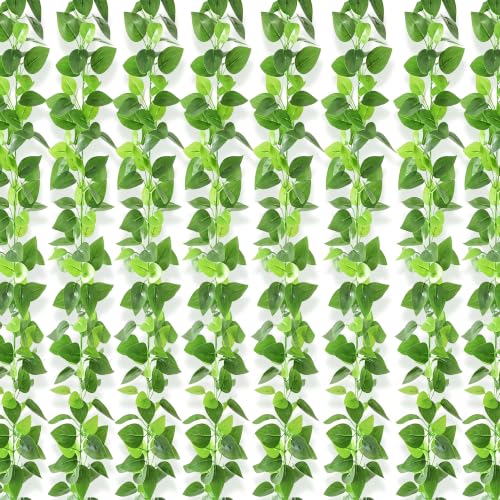 BLEUM CADE 8Pcs Fake Vines with Faux Pothos Leaves, Artificial Ivy Garland Fake Plants Greenery for Bedroom Living Room Office Wall Garden Wedding Party Indoor Outdoor Decor Aesthetic - color: Pothos Vines - 8pcs