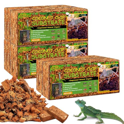 Riare 6 Pack Natural Coconut Chip Substrate for Reptiles- Compressed Coconut Husk Reptiles Bedding, Coco Husk Chip Terrarium Substrate for Snakes, Tortoises, Ball Python, Frogs, Bearded Dragon, Lizard - color: 6 Pack