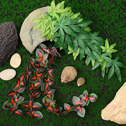 POPETPOP Reptile Plants - 4Pcs Fake Plants for Reptiles Hanging Terrarium Plant with Suction Cup Plastic Terrarium Leaves for Bearded Dragons Lizards Geckos Snake