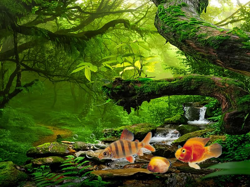 24X16IN Tropical Forest Green Huge Tree Reptile Habitat Aquarium Background, Green Natural Landscape Rainforest Fish Tank Decorations Background, Nature Art Terrarium Background - size: 24X16in/60X40cm