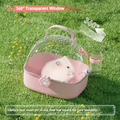 BUCATSTATE Small Animal Carrier Cage with Water Bottle, Portable Hamster Travel Carrier Carry Case 7.24" L*6.69 W *6.42" H for Small Pets, Gerbils, Mice, Dwarf Hamster (Pink) - color: Pink