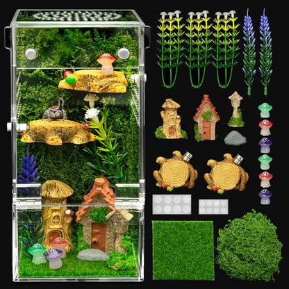 Jumping Spider Enclosure Starter Kit,Escape Proof Forest Terrarium | Praying Mantis Terrariums,Transparent Acrylic Complete Bug Habitat,All In One Arboreal Tarantula Cribs Cage,Insect Container - size: Small