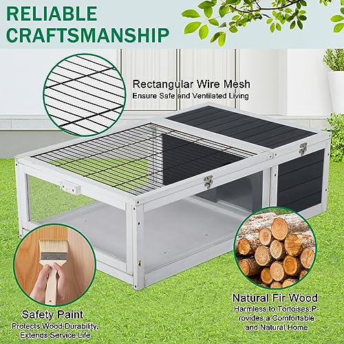 Tortoise Habitat Large Tortoise Enclosure Indoor w/Removable Bottom, Wooden Tortoises House Outdoor, Turtle Habitat Reptile Cage for Lizards, Bearded Dragon, Small Animals