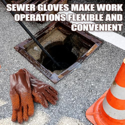 5 Pairs Sewer Snake Glove PVC Non Slip Sewer Gloves Drain Cleaning Glove Plumbing Tools for Professional Plumber - color: Brown
