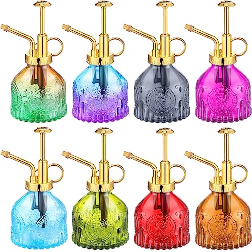 8 Pcs Glass Plant Mister Spray Bottle 200ml Vintage Plant Spritzer Multicolor Succulent Watering Bottle Watering Can 6.4'' with Plastic Top Pumps for Indoor Outdoor Succulents Garden Plants (Gold) - color: Gold