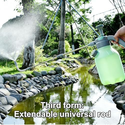1/2 Gallon Hand Pump Pressure Sprayer | Straight & Adjustable Curved Extension Poles, Explosion-Proof Design, Fine Mist Spray, For Gardening, Cleaning, Plant Care