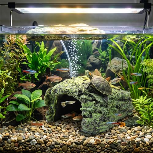 Zerone Turtles Hiding Hole Basking Cave Reptile House Shelter, Hiding Cave, Fish Hide Habitat, Resin Reptile Hiding Aquarium
