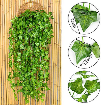 DearHouse 84 Feet 12 Strands Artificial Ivy Leaf Plants Vine Hanging Garland Fake Foliage Flowers Home Kitchen Garden Office Wedding Wall Decor, Green - size: 84 Feet