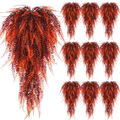 Daifunli 12 Pcs Artificial Fall Hanging Plants Fake Hanging Ferns Plastic Autumn Faux Plants for Wall Room Garden Garland Indoor Outdoor Decor No Basket (Fall Boston =) - style: Fall Boston