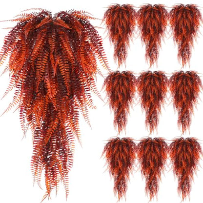 Daifunli 12 Pcs Artificial Fall Hanging Plants Fake Hanging Ferns Plastic Autumn Faux Plants for Wall Room Garden Garland Indoor Outdoor Decor No Basket (Fall Boston =) - style: Fall Boston