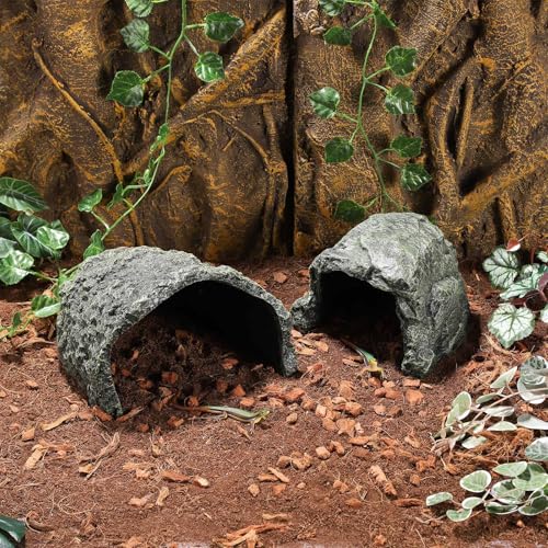IBWell 9.1 Inch Reptile Hides Resin Tortoise Hideout for Hiding and Basking Aquarium Rock Caves for Snake Bearded Dragon Fish Lizard - size: Large