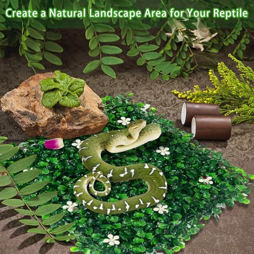 2pcs Hermit Crab Climbing Toys, 10x10 Inch Faux Grass Mat Reptile Plants Artificial Boxwood Panels Reptile Tank Accessories for Bearded Dragon Lizard Terrarium Decor (Green)
