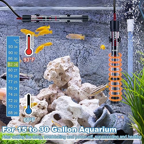 Dreyoo 2 Set 100W Submersible Aquarium Heater, Adjustable Aquarium Fish Tank Heater with 4 Thermometers Stickers and Suckers, Adjustable Knob Thermostat for Marine Saltwater and Freshwater