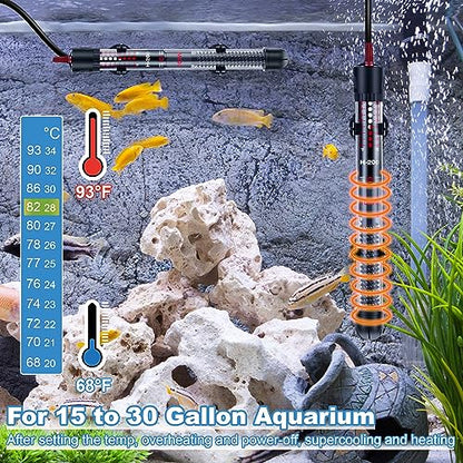 Dreyoo 2 Set 100W Submersible Aquarium Heater, Adjustable Aquarium Fish Tank Heater with 4 Thermometers Stickers and Suckers, Adjustable Knob Thermostat for Marine Saltwater and Freshwater