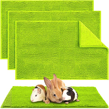 Amylove 4 Pcs Guinea Pig Cage Liner 16 x 24 Inch Washable Chenille Pee Pads Pet Dog Cat Bedding Training Mat Reusable for Small Animals Puppy Bunny Hamster Chinchilla - color: Green, size: 16 x 24 Inch, style: Low Pile Chenille
