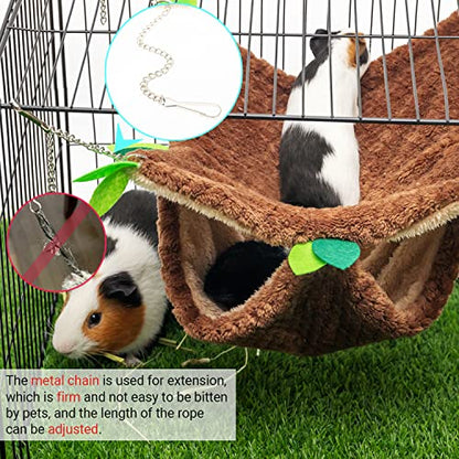 Small Animal Hammock - Hanging Hammock & Tunnel Hideout for Guinea Pig Hamster Parrot Rat Chinchilla - Warm Swing Plush Cage Bed Washable Pet Hammock with 5.9" Chian - size: One Size with Chain