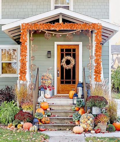 DearHouse 86 Feet 12 Strands Artificial Eucalyptus Leaf Plants Fall Garland Vine Hanging Eucalyptus Garland Thanksgiving Decor for Home Kitchen Wedding Wall Decor - size: 12pcs Fall Eucalyptus Vine