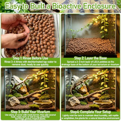 Riare 6LBS Expanded Clay Balls Terrarium Substrate for Reptiles - 100% Organic Lightweight Clay Pebbles Substrate Frogs False Bottom Substrate, Bioactive Terrarium Substrate for Drainage and Moisture - color: 6LB