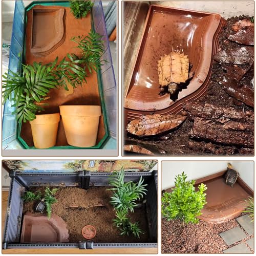 3PCS Tortoise Water Bowls with Ramp Leaf Tortoise Food Dish Reptile Food Water Bowls Reptile Bathing Pool Aquarium Ornament for Gecko, Snake, Turtle, Bearded Dragon, Lizard (Large) - size: Large