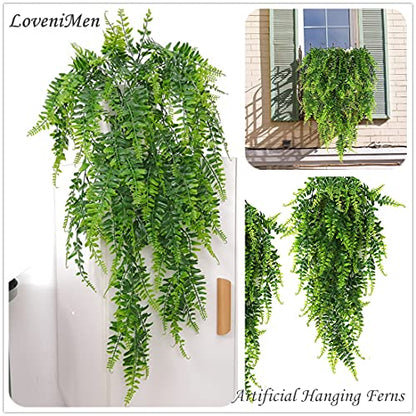 Artificial Plants 4 Pcs, Vines Ferns Persian Rattan Fake Hanging Plant Faux Hanging Boston Ivy Leaves Fern Outdoor UV Resistant Plastic Plants for Wall Indoor Vine (Green) - color: Boston Vine - 4pcs