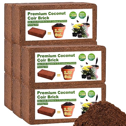Organic Coco Coir 8 Pcs Compressed Coconut Coir Bricks Coconut Fiber Husk Substrate Mulch Coconut Bark Core Growing Medium Peat Moss Soil High Nutrition for Plants Gardening Seed Starting Soil Mix - color: Pack of 8