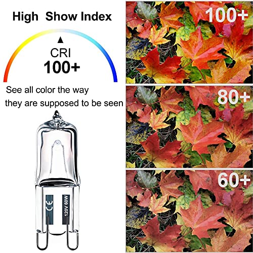 Vinaco G9 Bulb, 10 Pack G9 Halogen Bulb 60 Watt, High Output 720LM JD G9 120V 60W G9 Light Bulb Dimmable Long Lasting Lifespan, CRI100 & 2800K Warm White, G9/bi-pin Light Bulbs for Chandelier Lights - style: 60W- 10 Pack