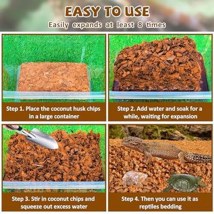 Legigo 2 Pack Coconut Chip Substrate for Reptiles, Natural Coco Husk Chip Reptiles Bedding, Compressed Coconut Chip Substrate for Snake, Tortoise, Ball Python, Gecko, Lizard Terrarium Tanks - color: 2 Pack