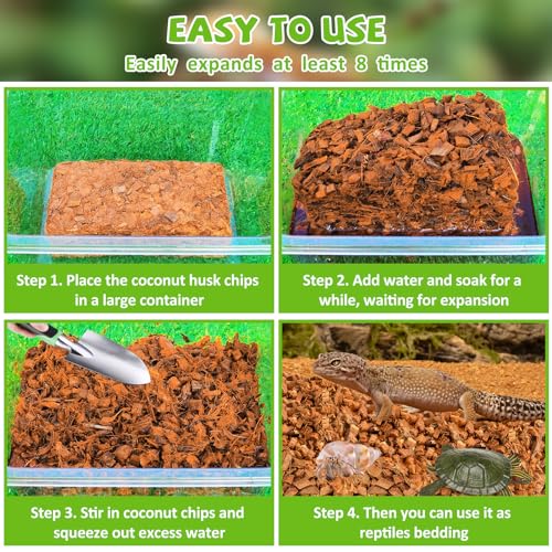 Legigo 4 Pack Coconut Chip Substrate for Reptiles, Natural Coco Husk Chip Reptiles Bedding, Compressed Coconut Chip Substrate for Snake, Tortoise, Ball Python, Gecko, Lizard Terrarium Tanks - color: 4 Pack