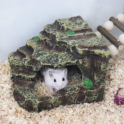 Oooct Hermit Crab Hideout, Resin Simulation Stone Reptile Cave Hideout, Hermit Crab Climbing Toys, Terrarium Habitat Decor for Lizard Spider Aquarium Fish Gecko Bearded Dragon - size: Small-5.5x4.7x4 Inch