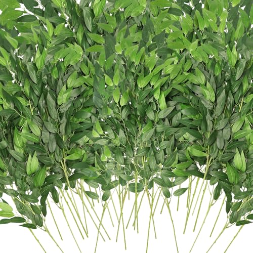 Artificial Italian Ruscus Greenery Stems, Faux Green Leaf Garland Branches Hanging Greenery Spray for Wedding Bouquet Arch Table Centerpiece Home Decor (Green-40 Pack) - color: Green-40 Pack
