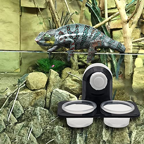 Double Crested Gecko Feeding Ledge with 20 Pcs 0.5oz Bowls, Detachable Suction Cup Reptile Feeding Dish Feeder for Lizard, Tortoise, Spider & Gecko - style: Double