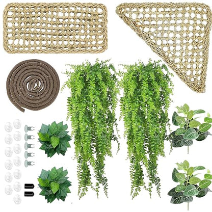 Woyrise 10Pcs Bearded Dragon Tank Accessories, Reptile Hammock Terrarium Plants Jungle Climbing Vines Habitat Decoration for Snakes Bearded Dragon Chameleon Gecko Lizard