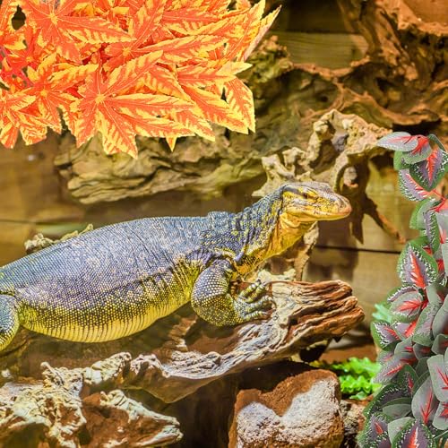 Happyyami 3pcs Artificial Reptile Plant Ornaments with Suction Cups, Simulation Fake Climbing Leaves for Terrarium Habitat Decor, Lifelike Green Foliage for Lizard and Amphibian Tanks