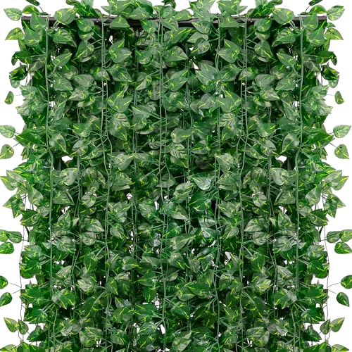 180 Feet 24 Pack Fake Greenery Hanging Garland, Artificial Ivy Leaf Plants, Vine Leaves, Flowers Foliage for Bedroom Garden Wall Decor - color: Green-24pack