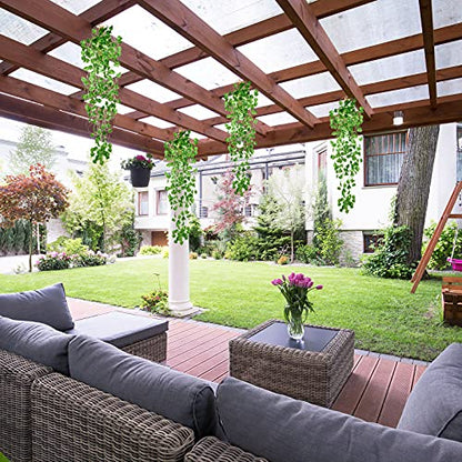 Mudder 3 Packs LED Artificial Hanging Plants, 3.6 ft Fake Hanging Plant, Ivy Vine Fake Leaves Greeny Chain Wall Home Room Garden Wedding Garland Outside Decor (Basket Not Included) (Greenery Style) - color: Greenery Style