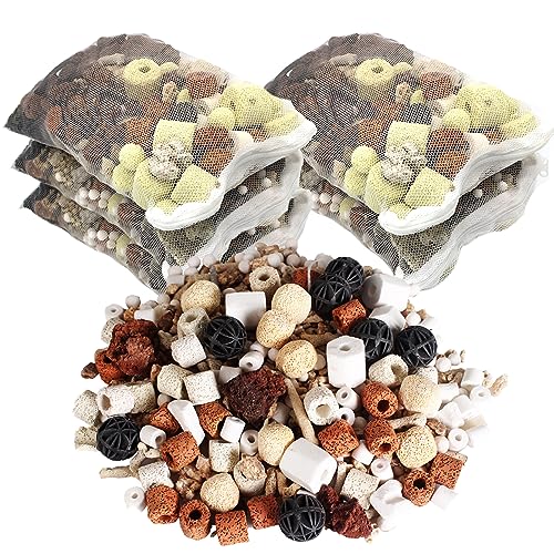 GOLDEAL Bio Balls Ceramic Rings Set, Aquarium Biological Filter Media with Mesh Bag for Fish Tank and Pond, Fish Tank Filter, Decorations, Accessories (5Packs,5.5lbs) - size: 5 Pack(5.5 lbs)