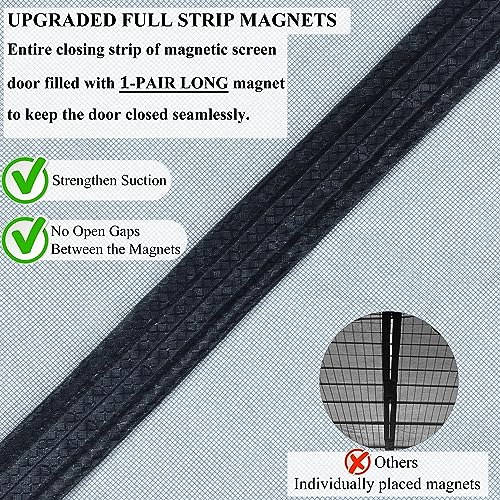 Magnetic Screen Door Upgraded-Model Full Strip Magnets 74x81 Inch,Fiberglass Heavy Duty Mesh Sliding Screen Door,Full Frame Seal Retractable French Door Screen Magnetic Closure for Patio Sliding Door - size: Fit Door Size To 72"x 80"