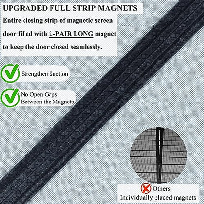Magnetic Screen Door Upgraded-Model Full Strip Magnets 74x81 Inch,Fiberglass Heavy Duty Mesh Sliding Screen Door,Full Frame Seal Retractable French Door Screen Magnetic Closure for Patio Sliding Door - size: Fit Door Size To 72"x 80"