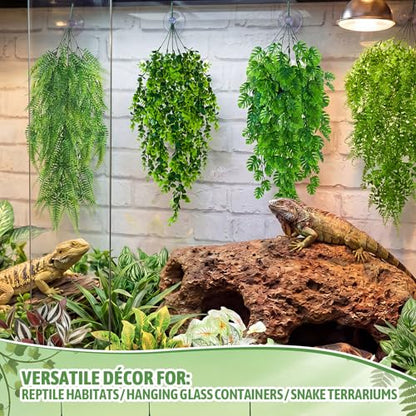 Suncalla 12 Pcs Reptile Plants Terrarium Hanging Plant Vines Artificial Leaves with Suction Cups Climbing Foliage for Bearded Dragon Lizard Gecko Snake Tank Accessories Decor (Lush Series) - style: Lush Series