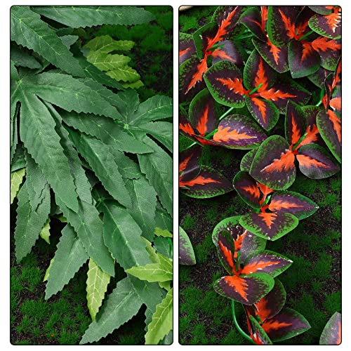 POPETPOP Reptile Plants - 4Pcs Fake Plants for Reptiles Hanging Terrarium Plant with Suction Cup Plastic Terrarium Leaves for Bearded Dragons Lizards Geckos Snake