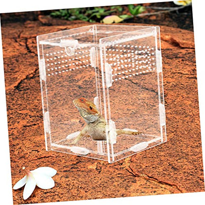 Acrylic Reptile Breeding Box Transparent Clear Feeding Terrarium for Reptiles Durable Ventilated Case for Snakes Lizards and Geckos - size: 10x8cm