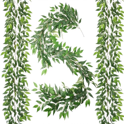 Artificial Italian Ruscus Vines, 3Pcs/75 Silk Vine Garland with Green Leaves, Fake Hanging Plants Greenery Decor for Home, Bedroom, Wall, Party, Wedding Decoration(75inch/3pcs/Vines) - color: Green-75inch/3pcs/Vines