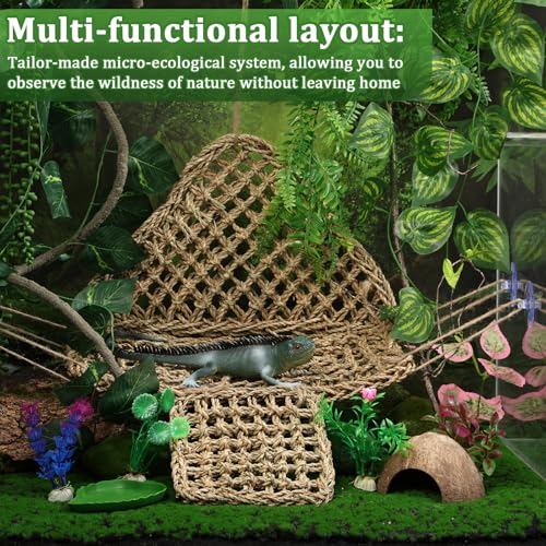 Foilswirl 32 Pcs Bearded Dragon Tank Accessories Reptile Hammock Coconut Shell Nest Jungle Climber Vines Terrarium Branch Plant Feeder Habitat Decor for Hiding Climbing Snake Gecko Lizard Chameleon