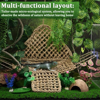 Foilswirl 32 Pcs Bearded Dragon Tank Accessories Reptile Hammock Coconut Shell Nest Jungle Climber Vines Terrarium Branch Plant Feeder Habitat Decor for Hiding Climbing Snake Gecko Lizard Chameleon